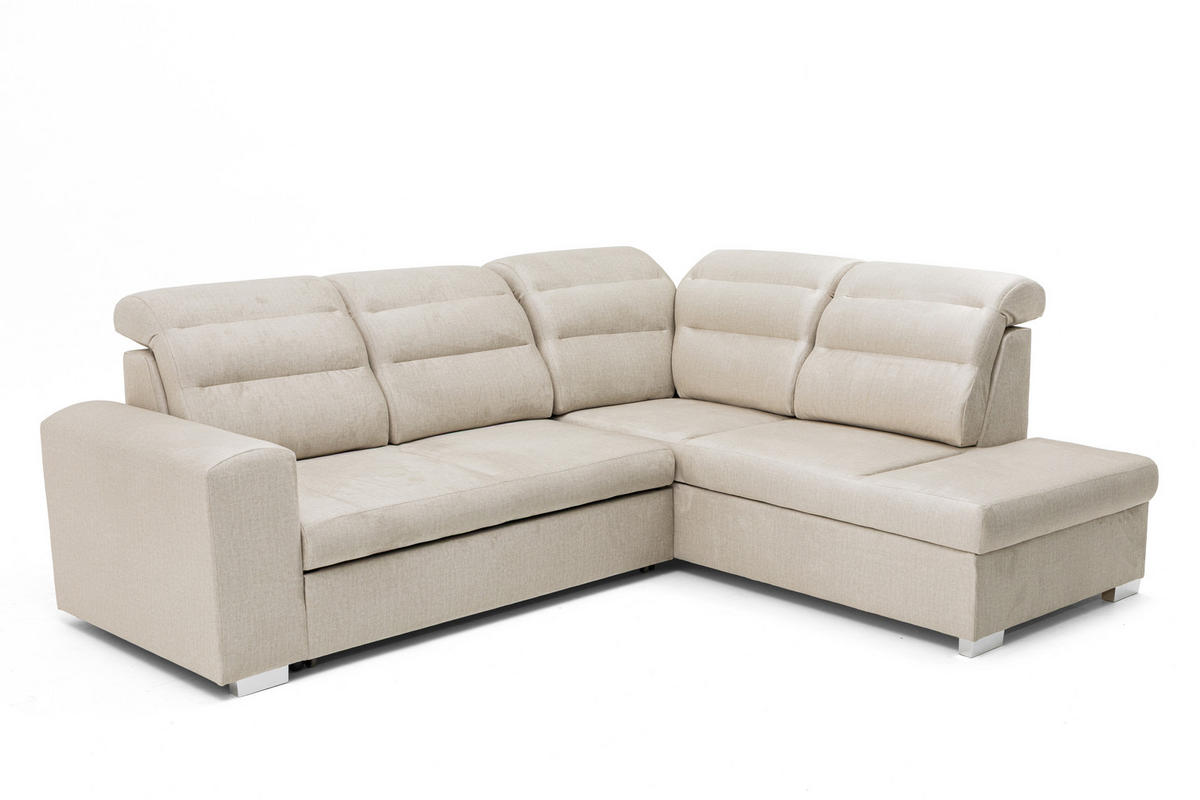 ECKSOFA CLOUD L Rechts mit Schlaffunktion 120x190 Velours Creme - Chromfarben/Creme, Holz/Kunststoff (260/202cm) - Muffo