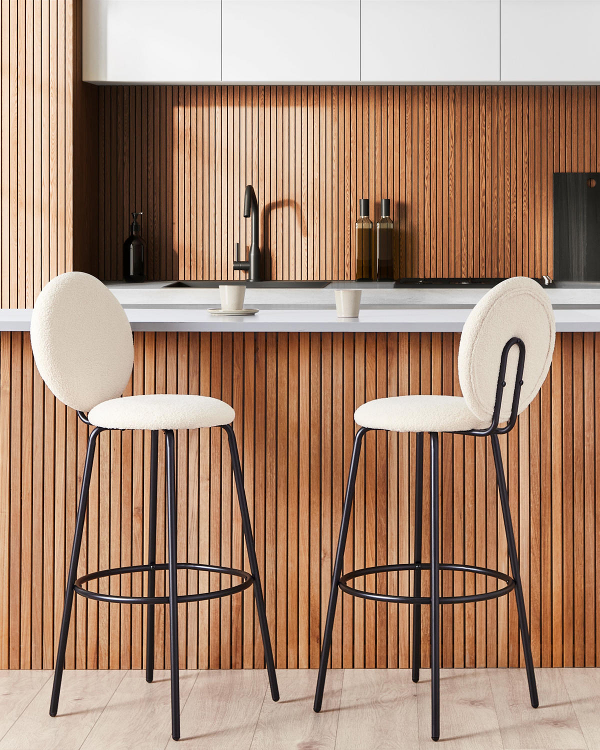 BARSTÜHLEN 2er-Set Hellbeige Emery - Beige/Schwarz, Textil (43/107/43cm) - Beliani