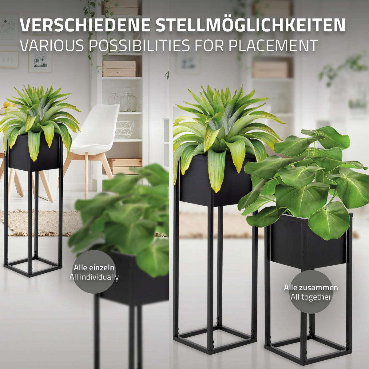 BLUMENSTÄNDER 2er Set - Schwarz, Metall (70/21/70cm) - ML-DESIGN