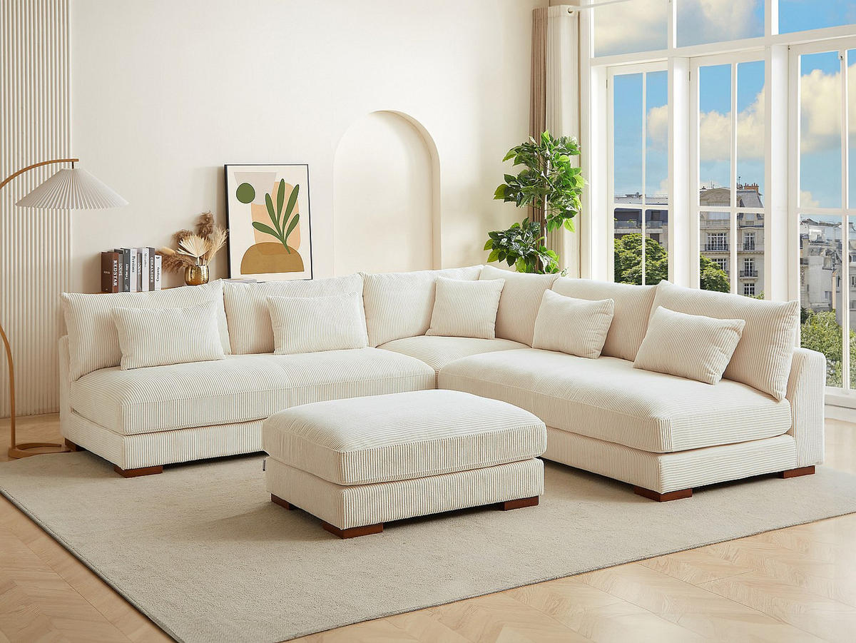 SITZHOCKER - 1 Person - samt - beige Sperone - Beige, Holz/Textil (102/47/77cm) - Vente-Unique