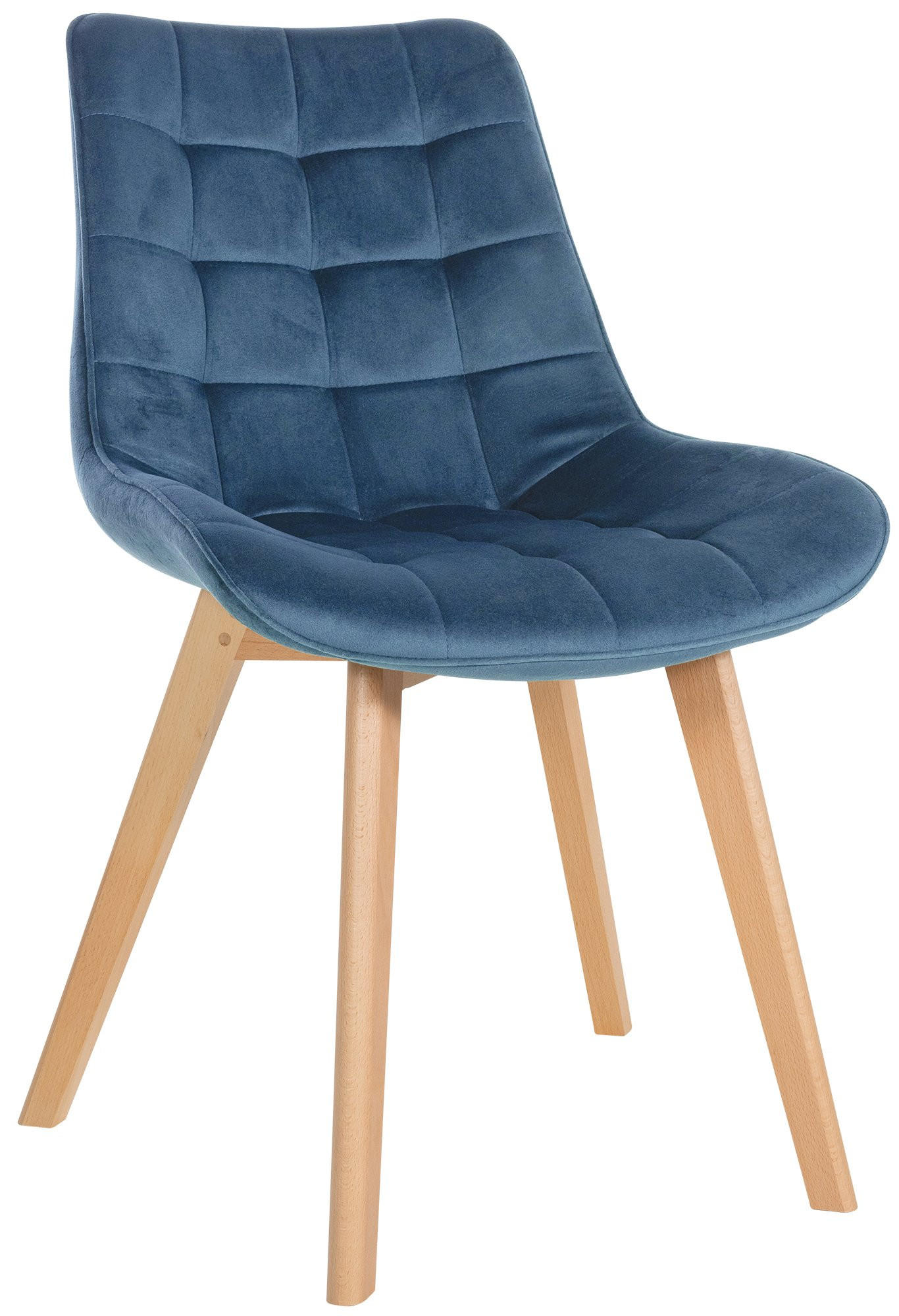 STUHL Samt blau - Blau/Eukalyptusholzfarben, Holz/Textil (54/84/63cm) - CLP