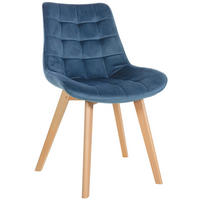 STUHL Samt blau - Blau/Eukalyptusholzfarben, Holz/Textil (54/84/63cm) - CLP