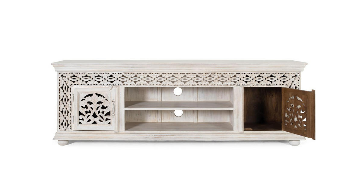 TV-SCHRANK aus gealtertem weißem Mangoholz - Perlmutt, Holz (180/60/40cm) - Giner y Colomer