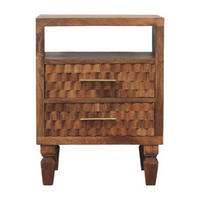 NACHTKASTEN Arno in Goldenem Teak, 2 Schubladen und Offenes Regal, Hellbraun - Messingfarben/Braun, Holz/Metall (45/60/35cm) - Artisan Furniture