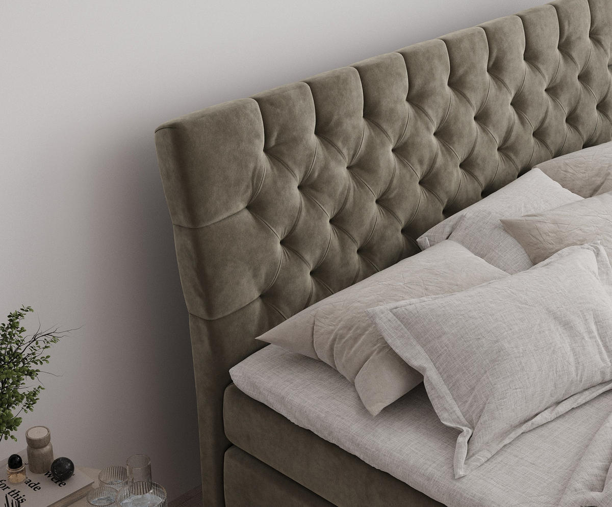 BOXSPRINGBETT Seraphine Taupe 160/200 cm - Taupe/Schwarz, Holz/Holzwerkstoff (160/200cm) - Maison de Reve