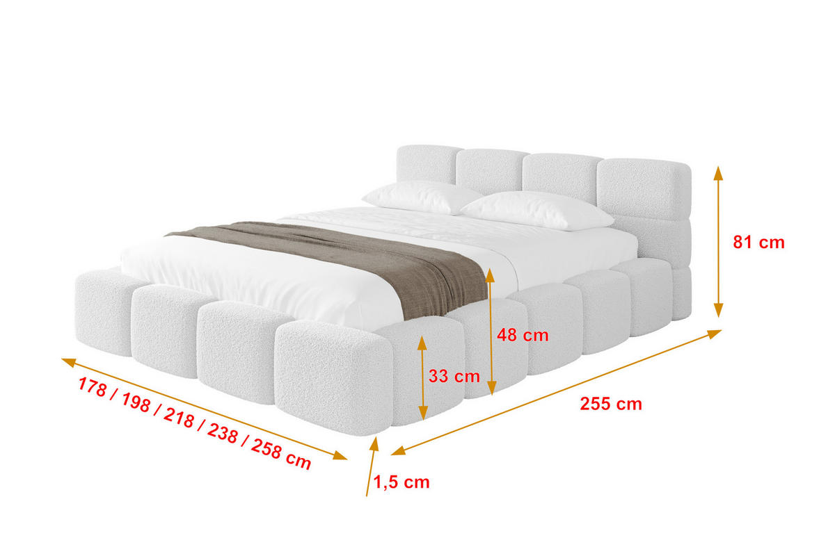 POLSTERBETT mit Bettkasten und Lattenrost, Bett mit Matratze H3/H4, Kopfteil, Boxbett, Doppelbett mit Stauraum - NATA-v1 160x200 Weiß - Weiß, Holzwerkstoff/Textil (160/200cm) - ALTDECOR