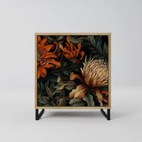 SIDEBOARD DAWN BLOOM, Eichefarben, 57,5x42x67,5 cm, Schwarze Metall-Rahmenfüße - Eichefarben/Multicolor, Holzwerkstoff/Metall (57.5/67.5/42cm) - SpaceRebels