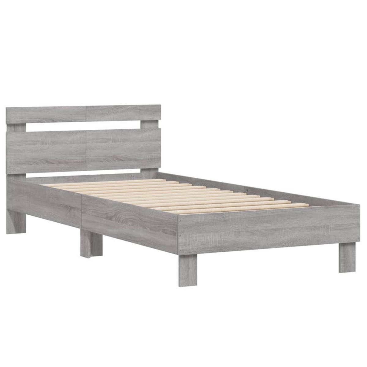 BETTGESTELL Mit Kopfteil Und Led-Leuchten Grau Sonoma 100/200Cm - Grau, Holzwerkstoff (100/200cm) - vidaXL