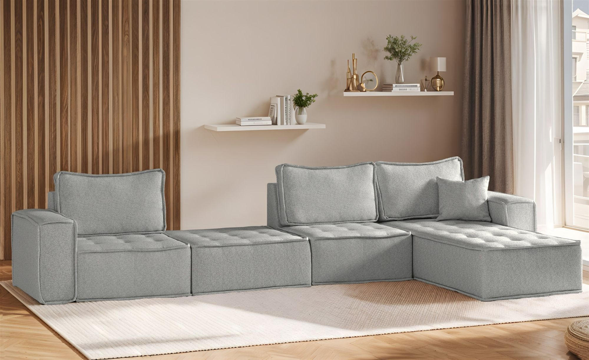 ECKSOFA Sande Xl In Alpine - Hellgrau, Holzwerkstoff/Textil (372/192cm) - Fun Möbel