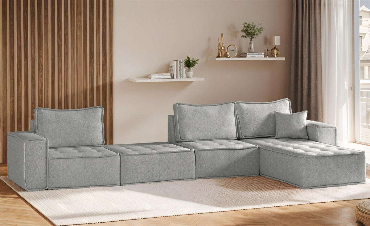ECKSOFA Sande Xl In Alpine - Hellgrau, Holzwerkstoff/Textil (372/192cm) - Fun Möbel