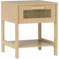 NACHTTISCH aus Holz 40x40x48,4 cm Natur mit Schublade und offenem Ablagefach im Rattan-Design - Nussbaumfarben, Holzwerkstoff (40/48.4/40cm) - Modfu