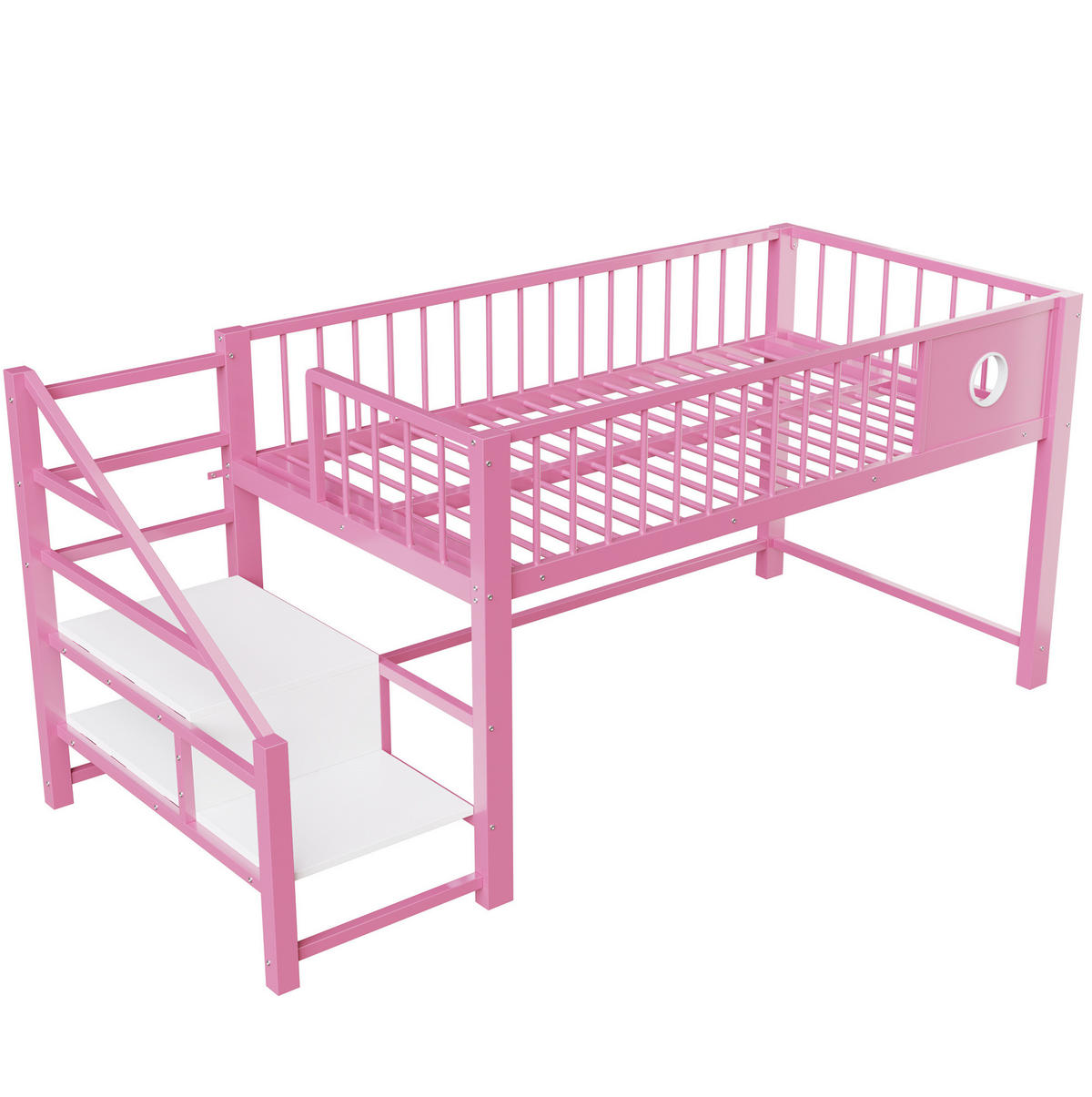 VÝŠKOVÁ posteľ 90/200 cm ružová s úložným priestorom a rebríkom z kovu - ružová, kov (90/200cm) - OKWISH