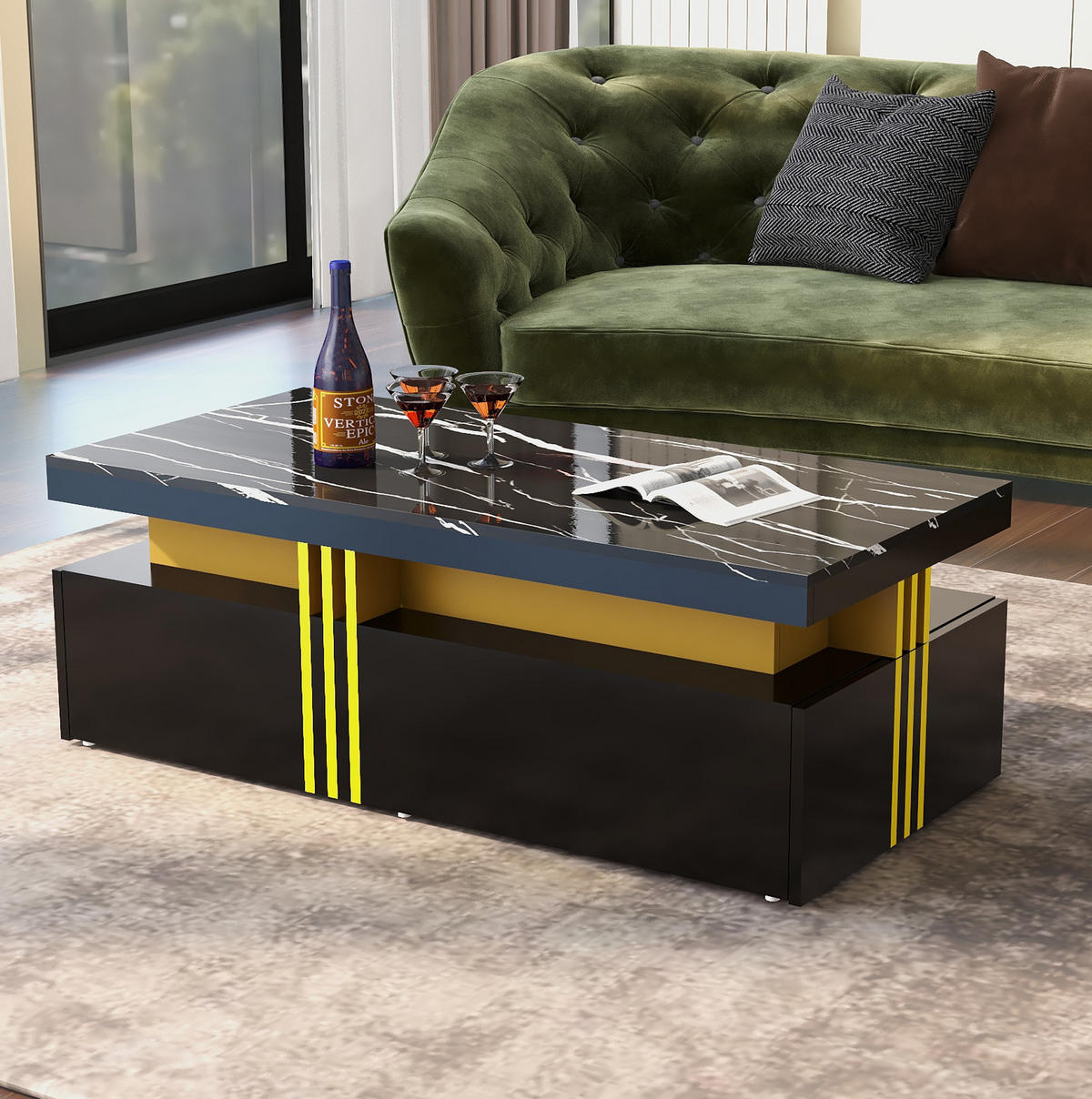 COUCHTISCH mit 2 Schubladen 100x50x40 cm Hochglanz Schwarz - Schwarz, Holzwerkstoff (100/50/40cm) - Meubliv