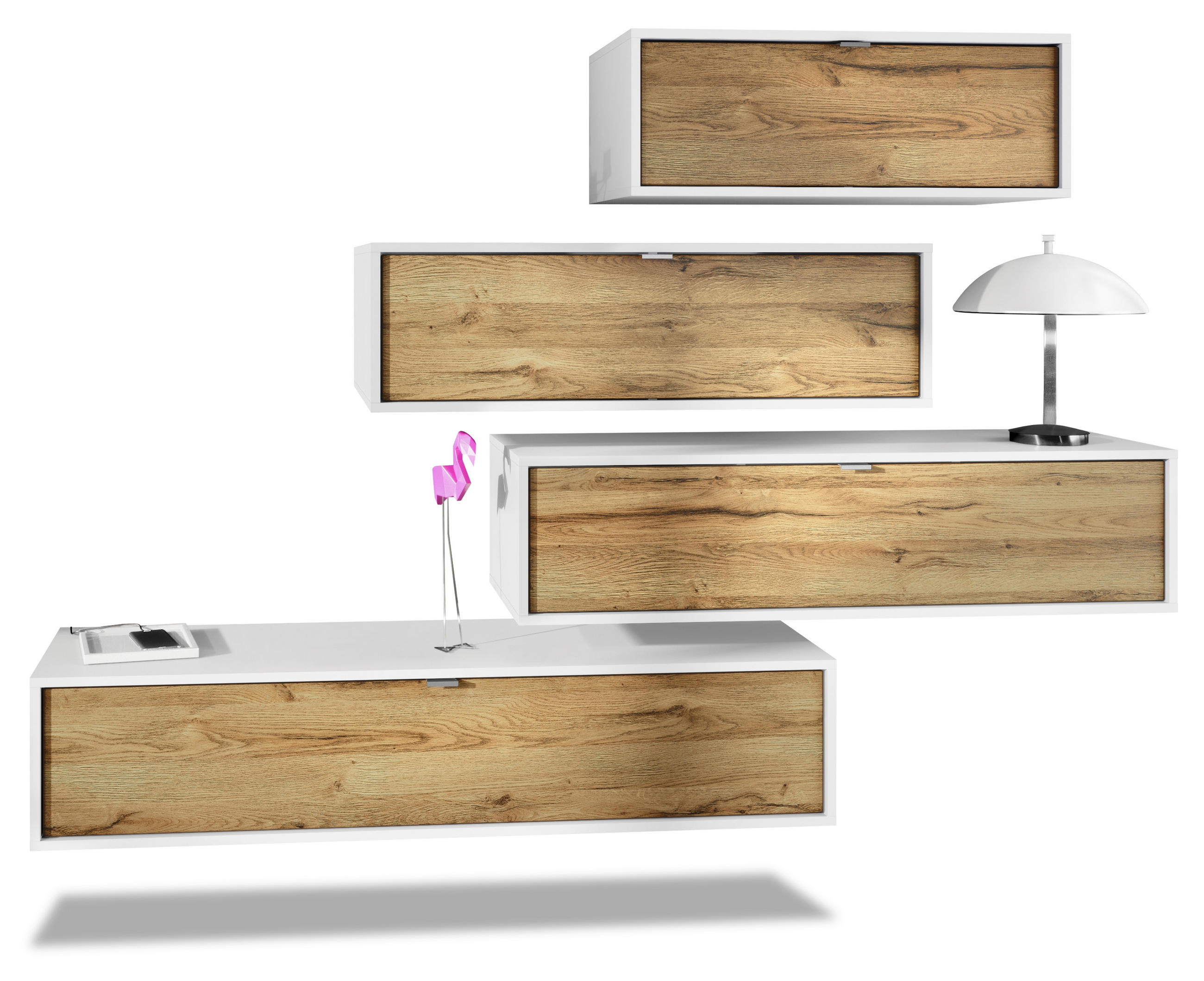 WOHNWAND Lana Fronten in Eiche Natur - Eichefarben, Holzwerkstoff (210/170/37cm) - Vladon