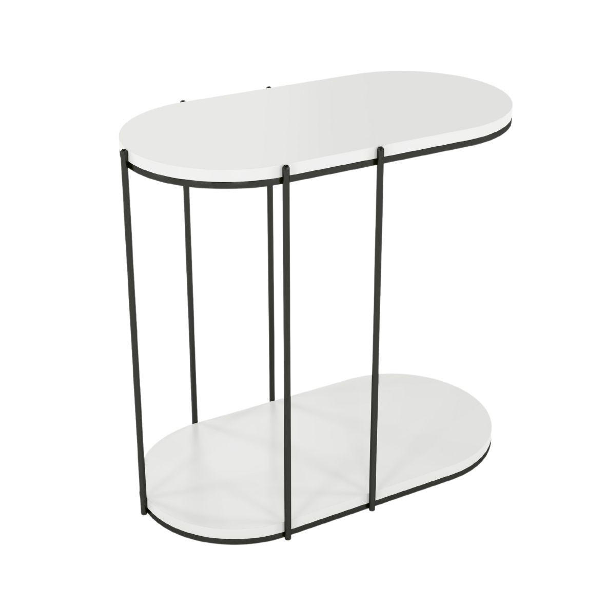 BEISTELLTISCH Loco, Ovaler Tischplatte x 2 mit Schwarz Metallgestell / Weiß - Schwarz/Weiß, Holzwerkstoff/Metall (34/64/60cm) - Skandica
