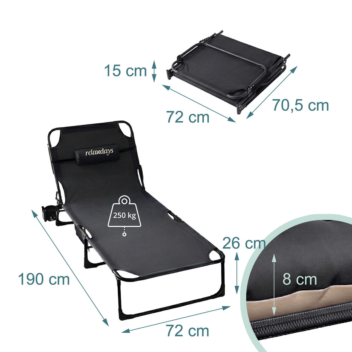 KEMPINGOVÉ lôžko - čierna, kov/textil - Relaxdays