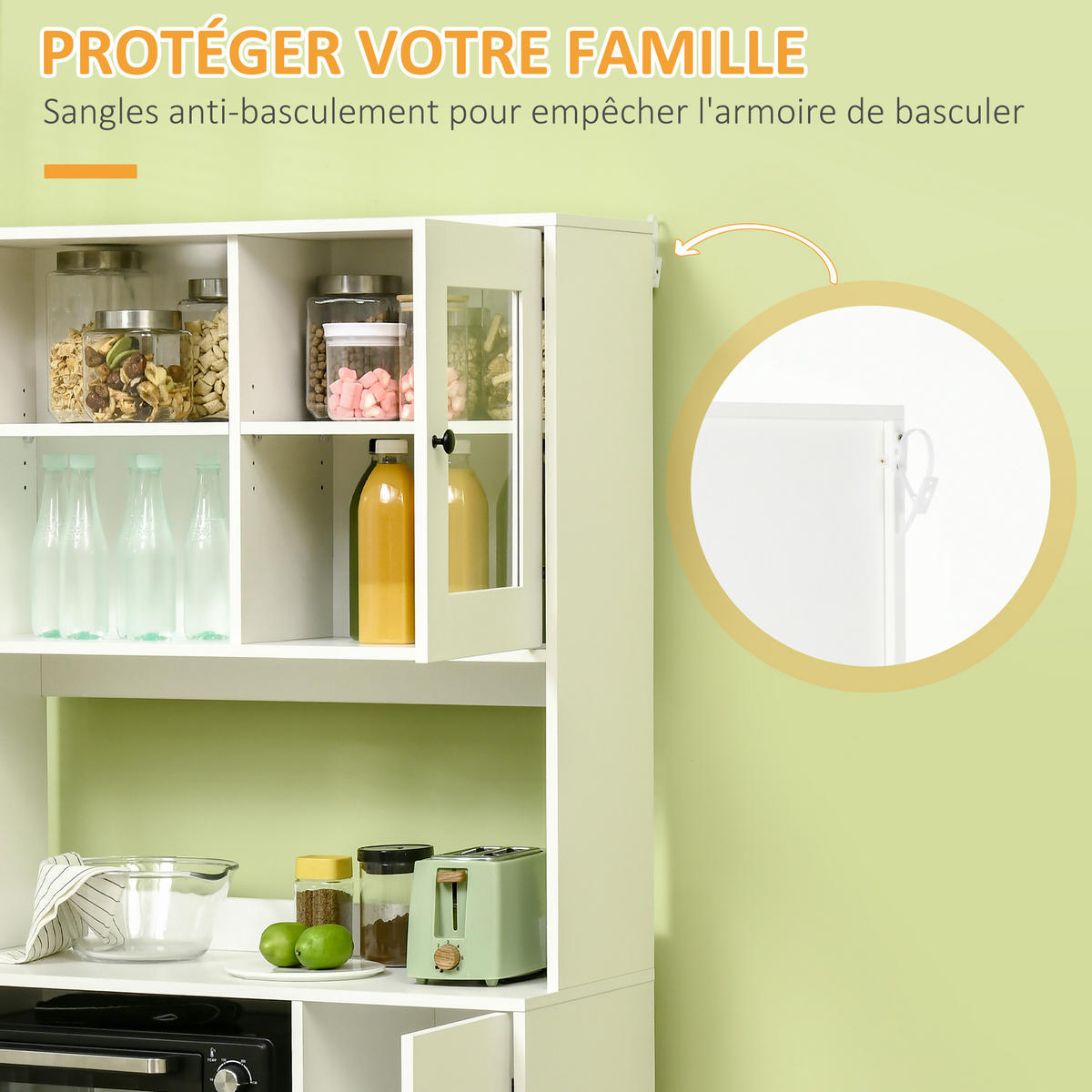 BUFFET DE-11328 3 Schränke mit Glasfront & Kabeldurchlass Weiß - Weiß, Holzwerkstoff (40/180/90cm) - ComfortXL