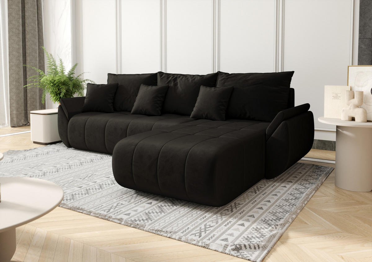 ECKSOFA Mit Schlaffunktion Und Bettkasten TOKYO, Stoff MONOLITH, Dunkelgrau, Rechts - Dunkelgrau, Holz (280/190cm) - Kaiser Möbel