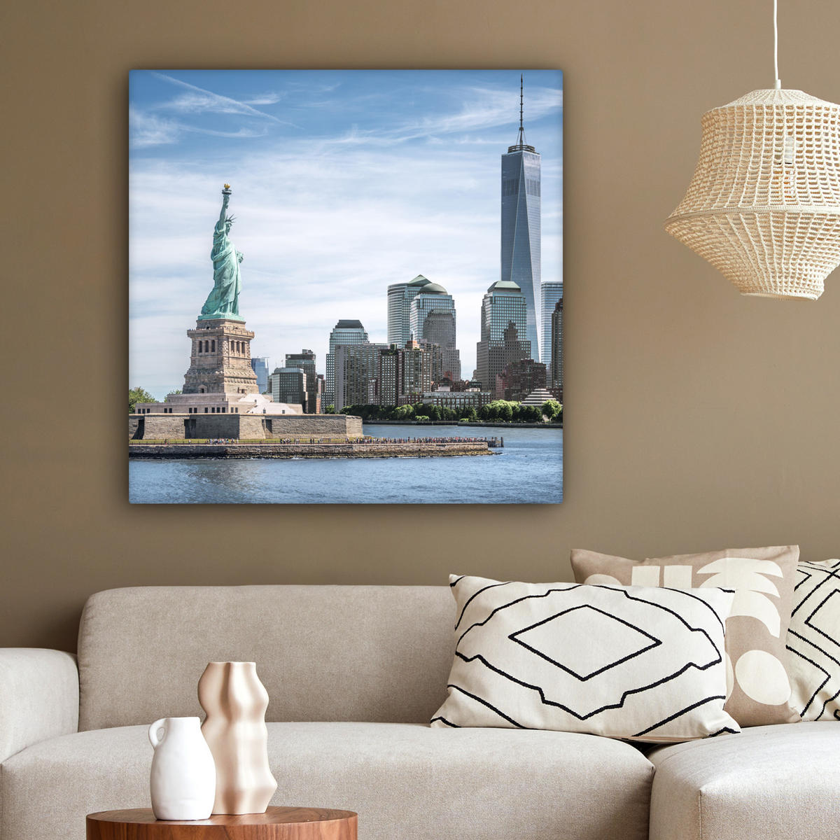 LEINWANDBILD New York - Freiheitsstatue - Wasser 90x90 cm - Hellblau, Textil (90/90cm) - MuchoWow