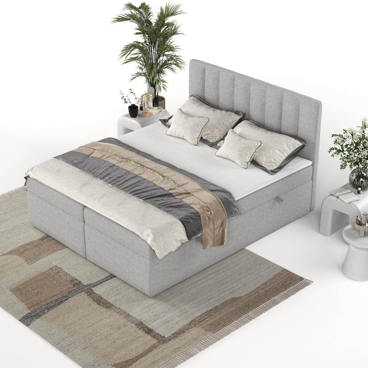 BOXBETT Amaro 180/200 cm Graubeige im Megan Stoff - Schwarz/Grau, Holz/Holzwerkstoff (180/200cm) - AltaBeds
