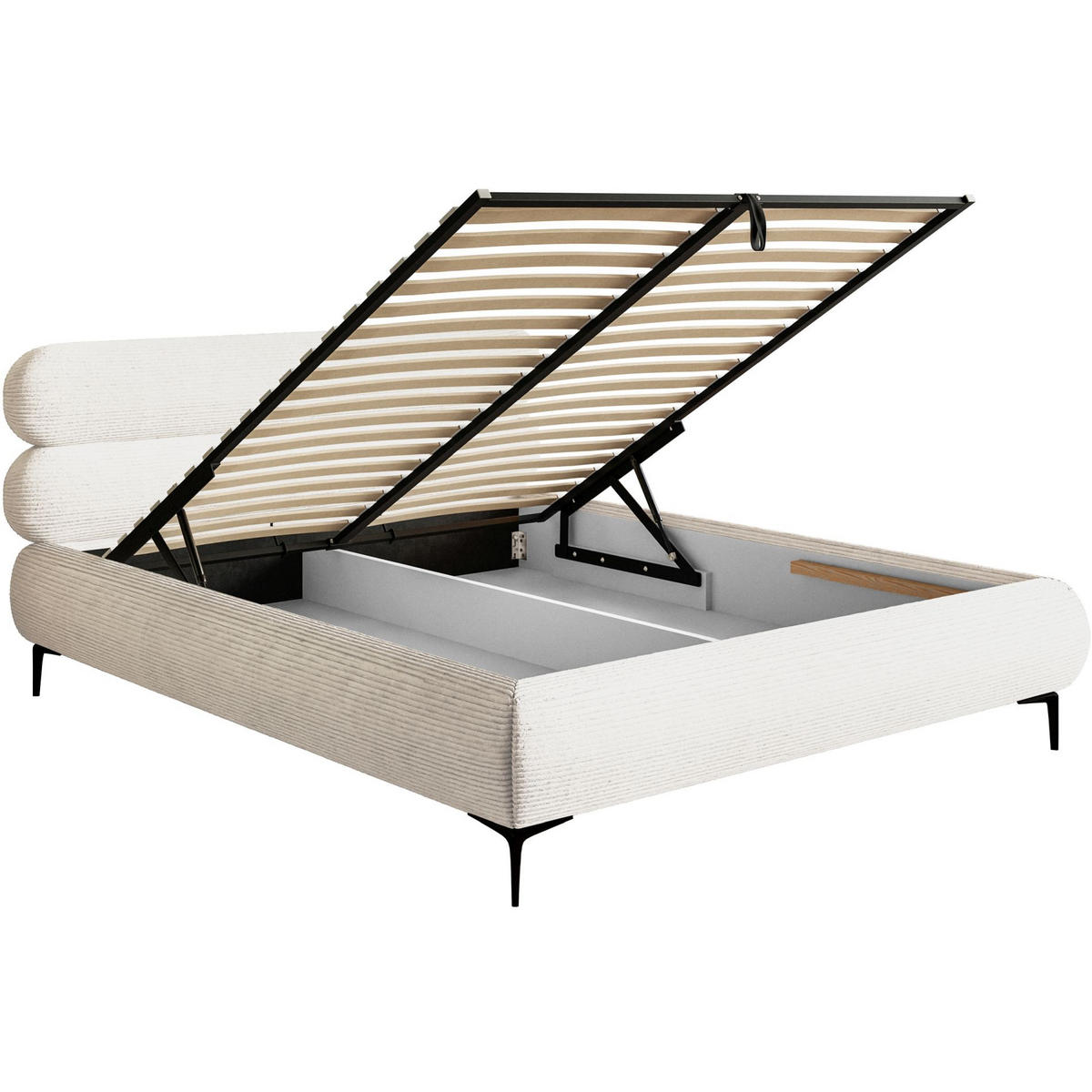 POLSTERBETT Roule Cord Creme 180x200 cm - Creme/Schwarz, Textil/Metall (180/200cm) - Selsey