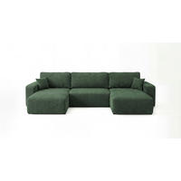 SEDACÍ souprava BERLIN tvar U zelená manšestr Poso 14 - funkce spaní, úložný prostor - zelená barva, textil (385/86/185cm) - Cornero
