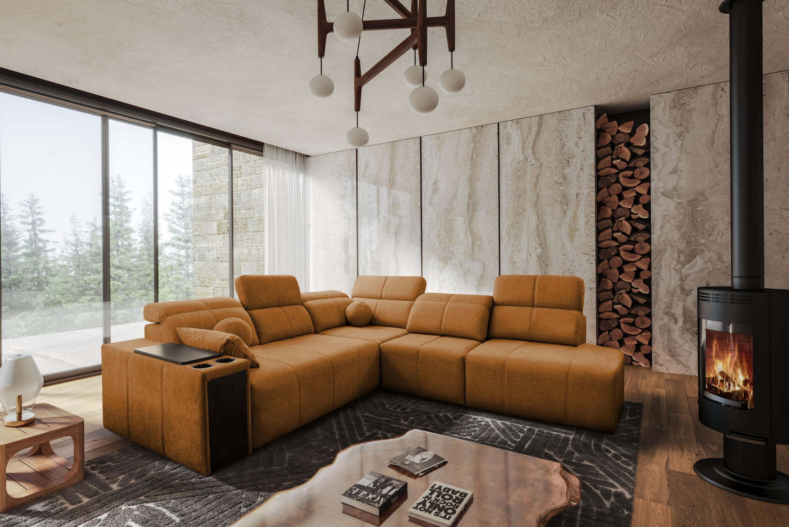 ECKSOFA Mindy IX Mit Schlaffunktion, Verstellbarer Rückenlehne Stoff Verita Kupfer Rechts - Kupferfarben, Holz (300/288cm) - Kaiser Möbel