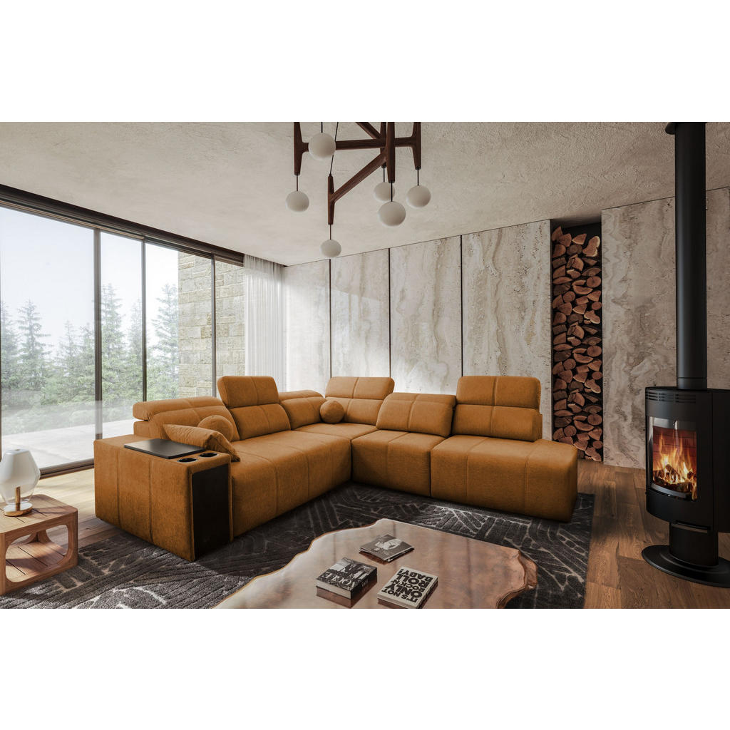 Thumbnail - Kaiser Möbel Ecksofa, Kupfer, Holz, 4-Sitzer, L-Form, Ottomane links, Ottomane rechts,L-Form, 300x288 cm, Wohnzimmer, So...