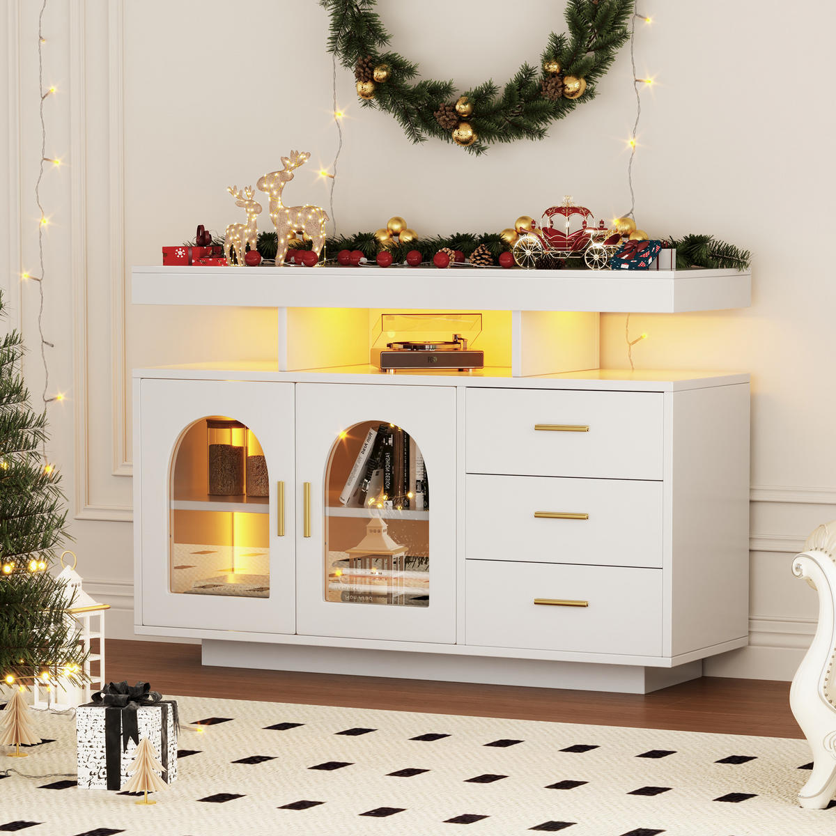 SIDEBOARD LED Weiß 120cm 16 Farben Hochglanz Stauraum - Weiß, Holzwerkstoff (40/80/120cm) - FLIEKS