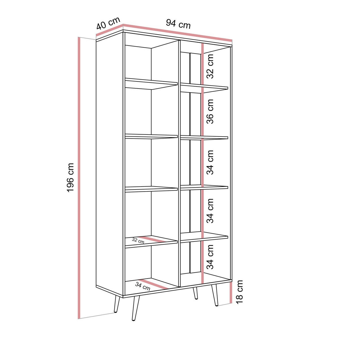 VITRINE ALMA mit LED-Beleuchtung - Eichefarben/Schwarz, Holzwerkstoff (94/196/40cm) - Lookway