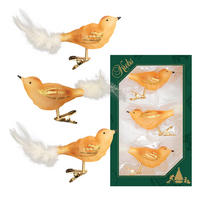 CHRISTBAUMSCHMUCK Waldvögel Goldfarbig 9cm (Glas / 3 Stk.) - Goldfarben, Glas (4/4/9cm) - Krebs Glas Lauscha