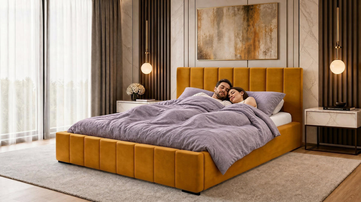 MARPUR Polsterbett NERO 180x200 cm mit Bettkasten und Lattenrost, Gelb - Chromfarben/Gelb, Holz/Holzwerkstoff (180/200cm) - Marpur
