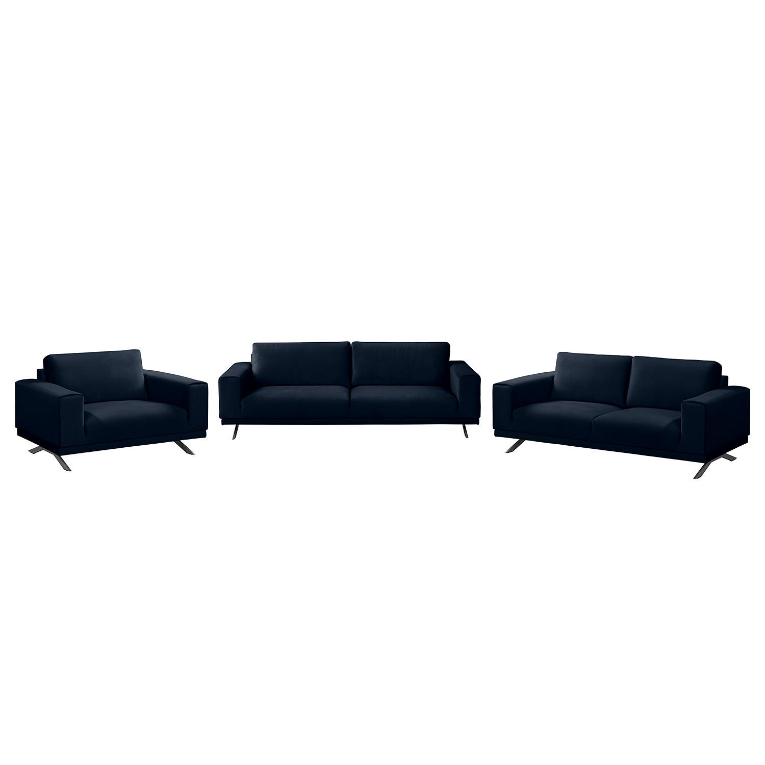 POLSTERGARNITUR (3-2-1) - Samt - Dunkelblau, Textil (1/1/1cm) - home24