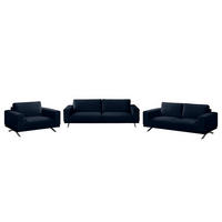 POLSTERGARNITUR (3-2-1) - Samt - Dunkelblau, Textil (1/1/1cm) - home24