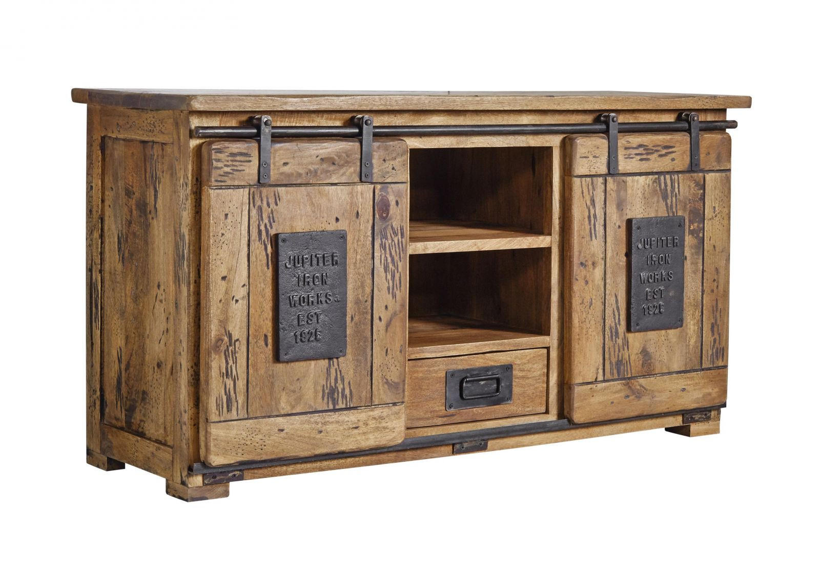 SIDEBOARD Mango 128x45x70 natur lackiert RAILWAY #102 - Naturfarben, Holz (128/70/45cm) - Massivmoebel24