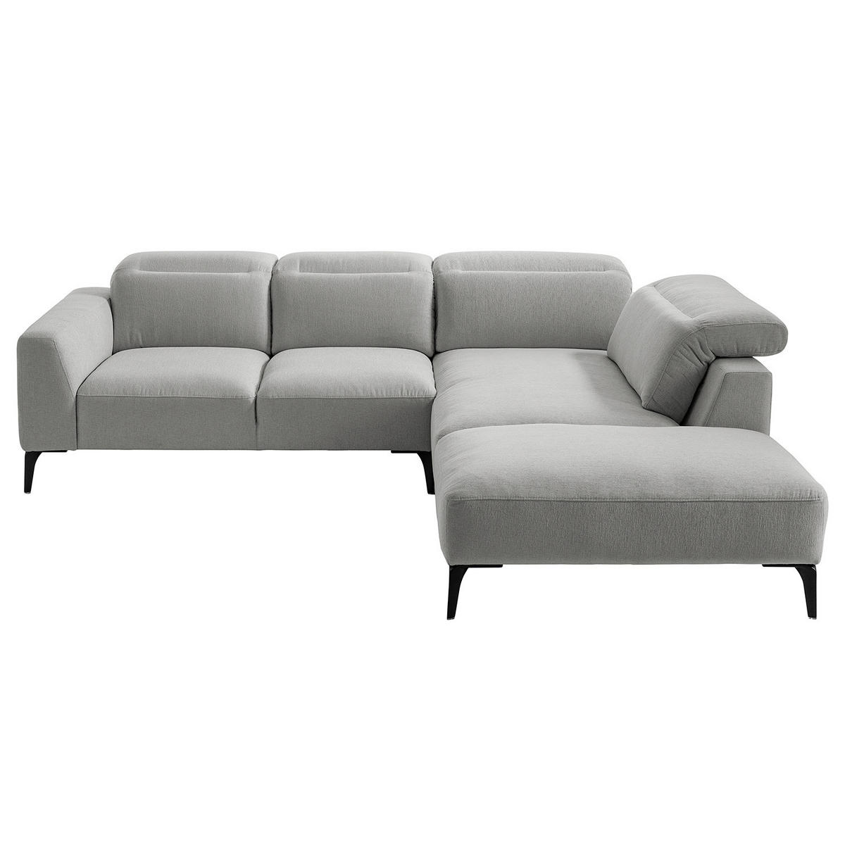 ECKSOFA mit Ottomane - Hellgrau/Schwarz, Textil/Metall (263/238cm) - home24