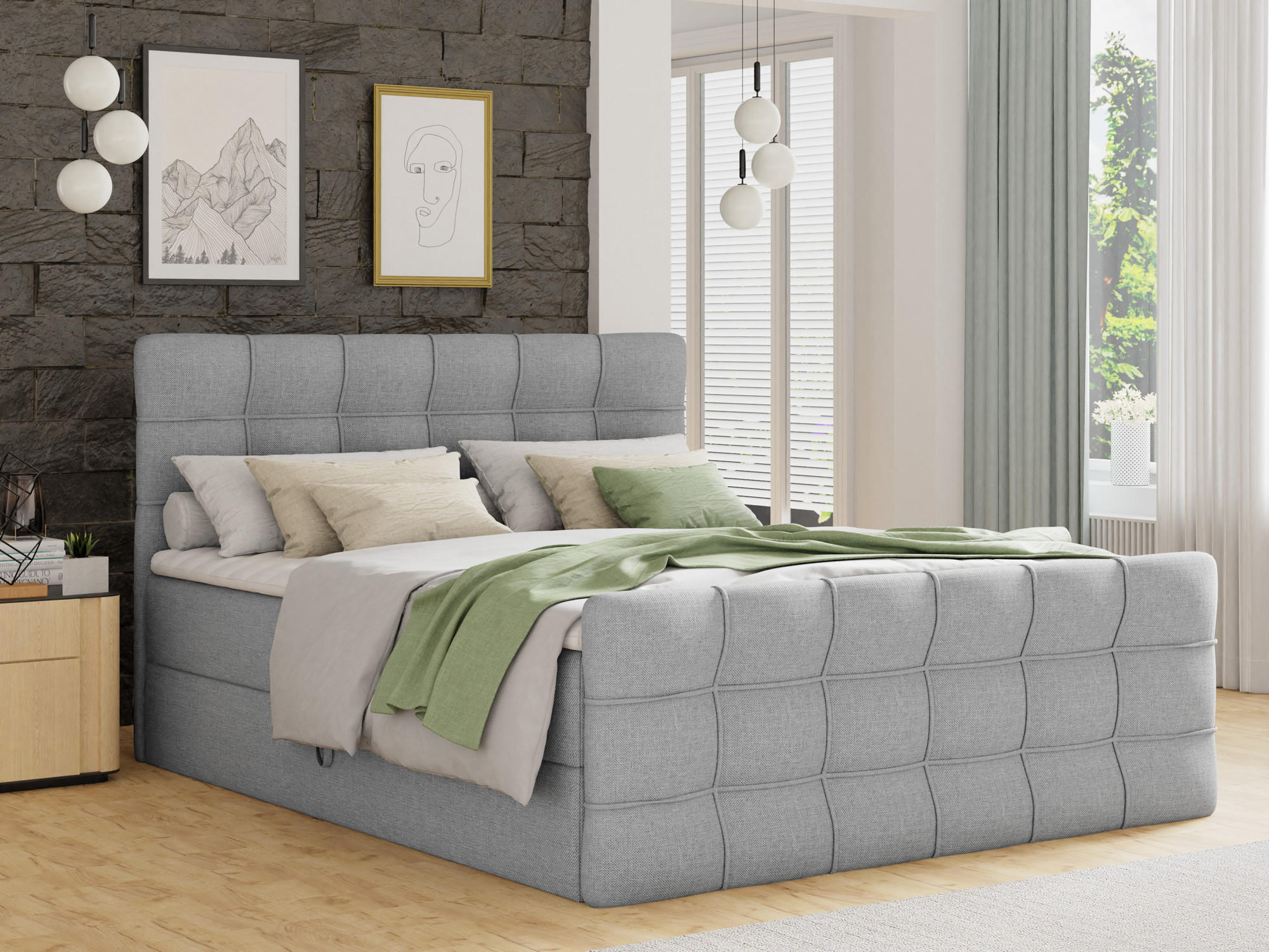 BOXBETT Best Lux - 140x200 - grau (Inari 91, Webstoff) - Schwarz/Grau, Holz/Holzwerkstoff (140/200cm) - Sofnet