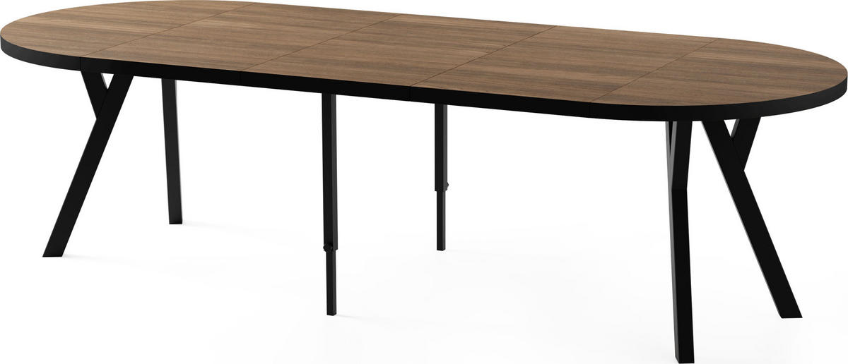 ESSTISCH Twixy XXL groß rund oval ausziehbar, Eiche Dunkelbraun Rustikal 100-250/100/76 cm - Kastanienfarben/Schwarz, Holz/Holzwerkstoff (100/100/76cm) - WFL GROUP