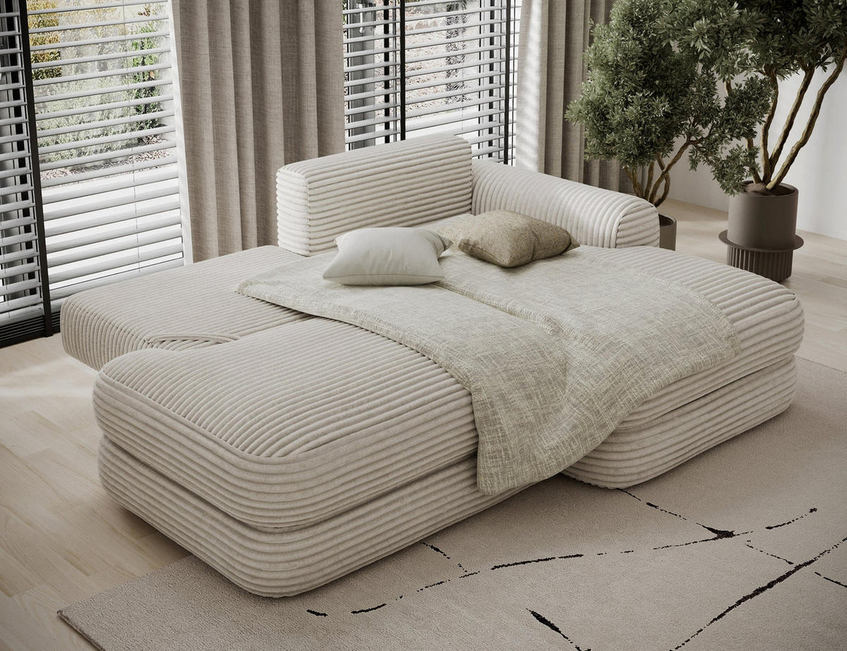 ECKSOFA RIPELI L-Form mit Schlaffunktion & Bettkasten – Modernes 3-Sitzer Sofa, Wellenfederung, 217 × 175 cm - Beige/Schwarz, Kunststoff (175/217cm) - Wohnideebilder