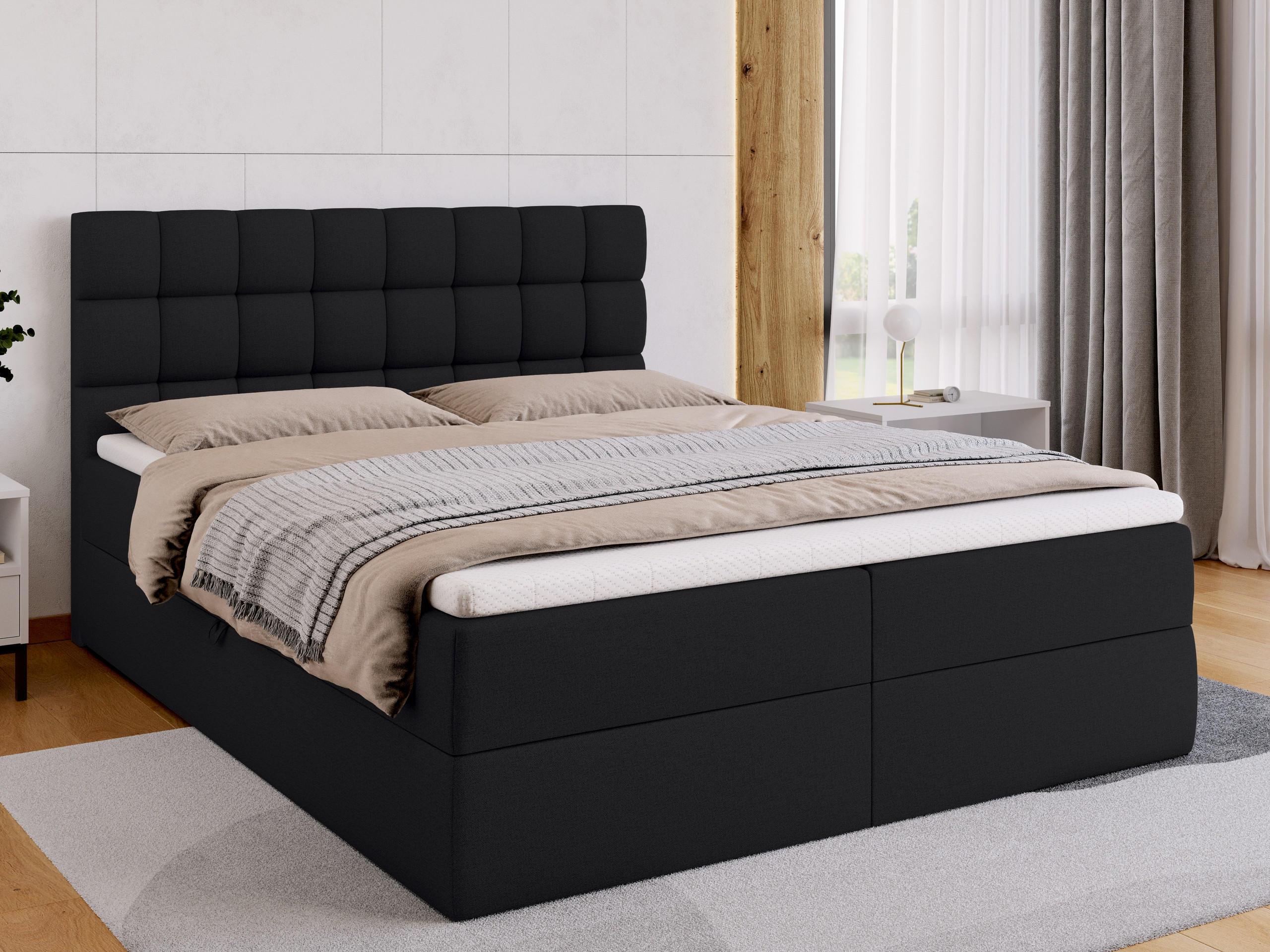 BOXBETT Dakota mit Topper 160/200 Schwarz - Schwarz, Textil (160/200cm) - Bromarkt