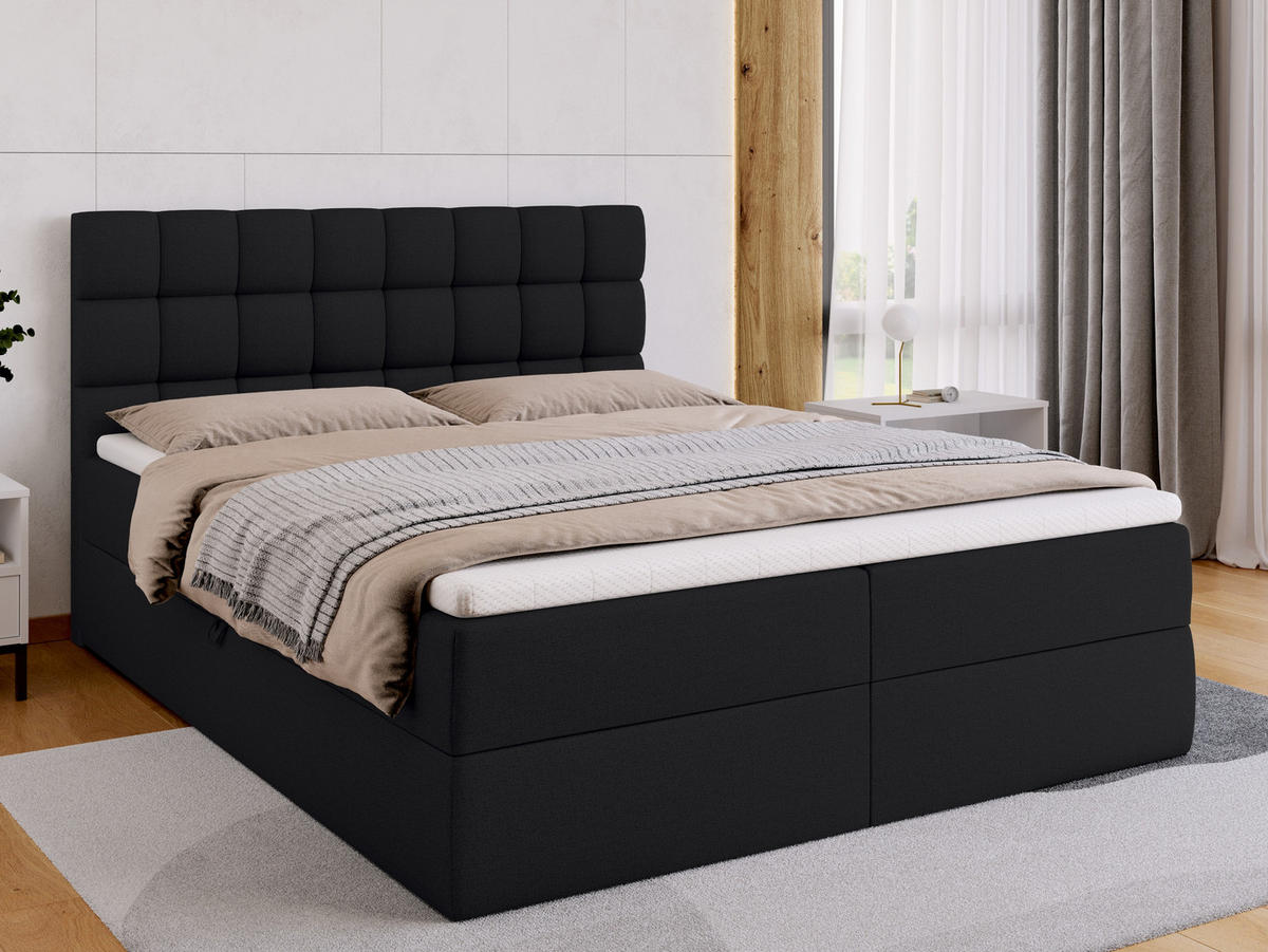 BOXBETT Dakota mit Topper 160/200 Schwarz - Schwarz, Textil (160/200cm) - Bromarkt