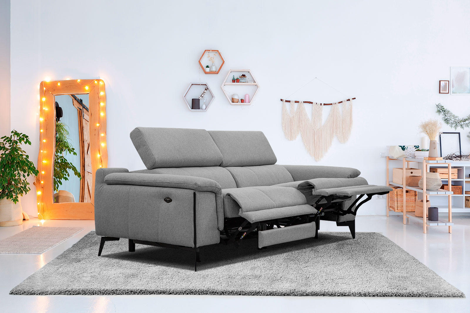 RELAXSOFA MATERA 3-Sitzer mit 2 Relaxfunktionen, grau - Schwarz/Grau, Holzwerkstoff/Textil (212/82/103cm) - Courtois Laville
