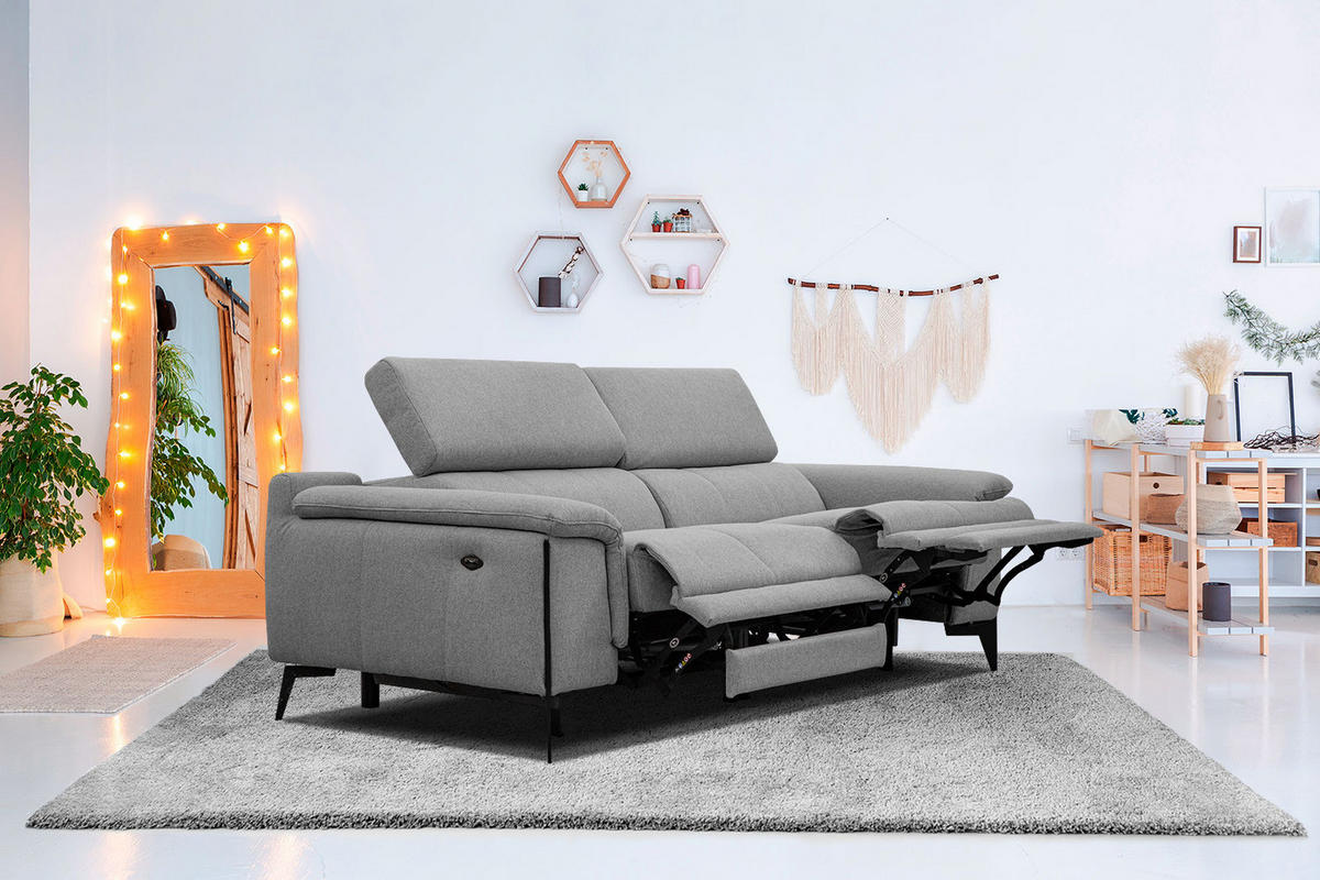 RELAXSOFA MATERA 3-Sitzer mit 2 Relaxfunktionen, grau - Schwarz/Grau, Holzwerkstoff/Textil (212/82/103cm) - Courtois Laville