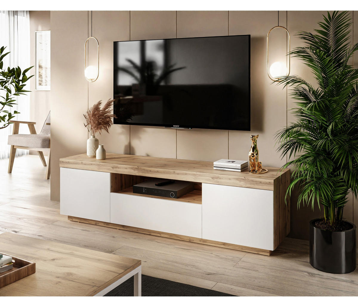 TV-SCHRANK YOSHI 170/42/49 cm Wotan Eiche / Weiß - Naturfarben, Holzwerkstoff (170/49/42cm) - Lookway