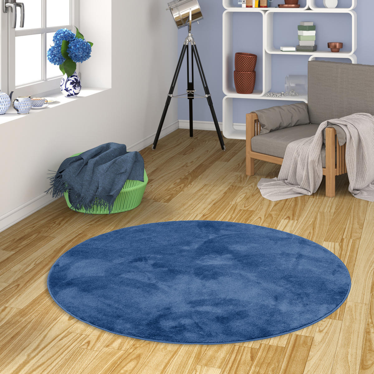 HOCHFLOR LANGFLOR TEPPICH SUPER SOFT MELIA RUND - Dunkelblau, Textil (160/160cm) - Pergamon