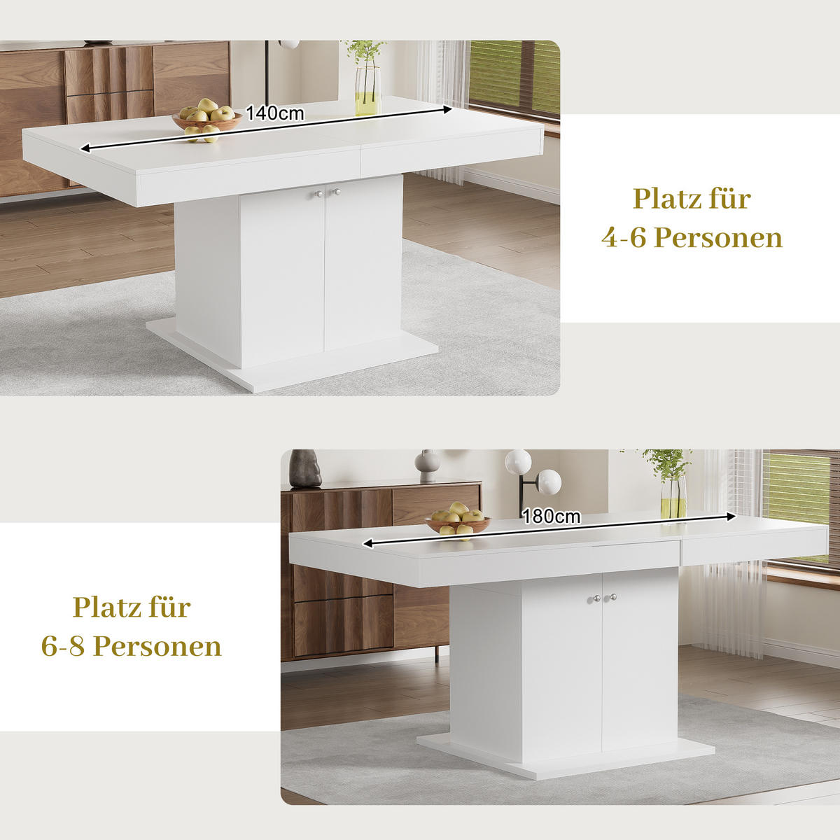AUSZIEHTISCH Weiß 140-180/80/76 cm - Weiß, Holz (80/140/76cm) - PANGIVO