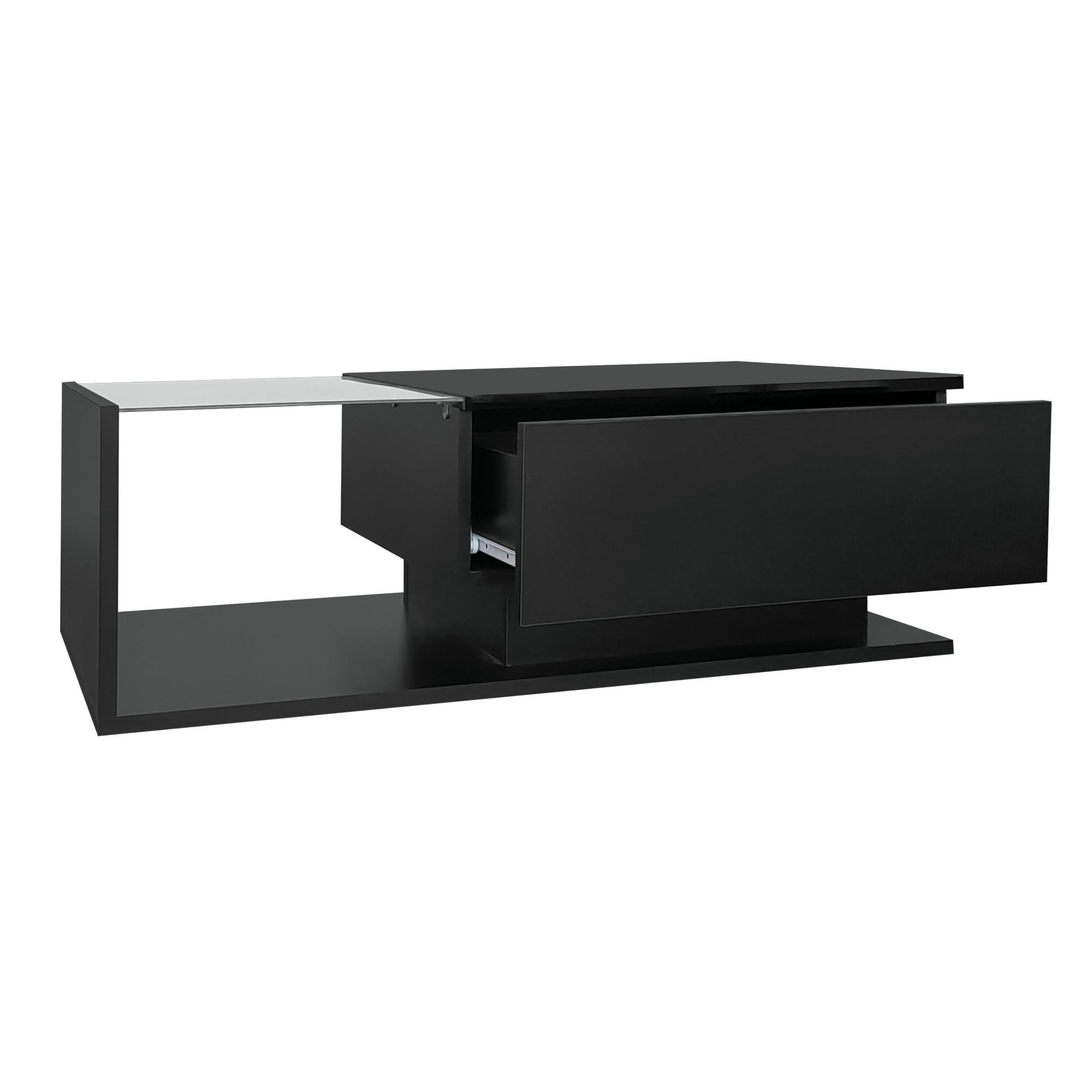 COUCHTISCH Hochglanz Glas-Optik mit Schublade modern stabile Konstruktion MDF/Spanplatte - Schwarz, Glas/Holzwerkstoff (100/50/32cm) - EVRYAE