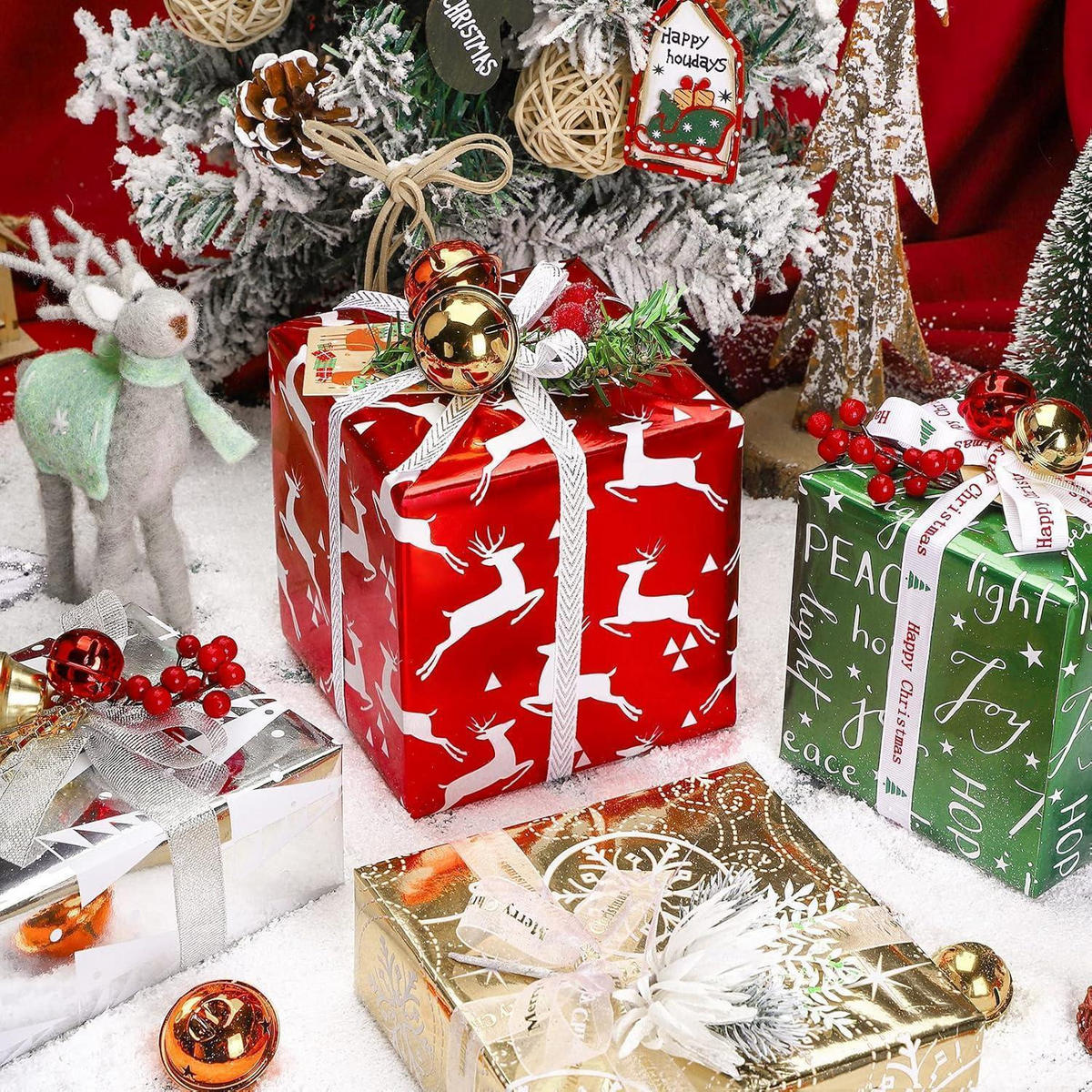 GESCHENKPAPIER 4 Rollen Set 76 cm x 305 cm Metallic Glanz Weihnachtsmotive - Multicolor, Papier (4/76/15cm)