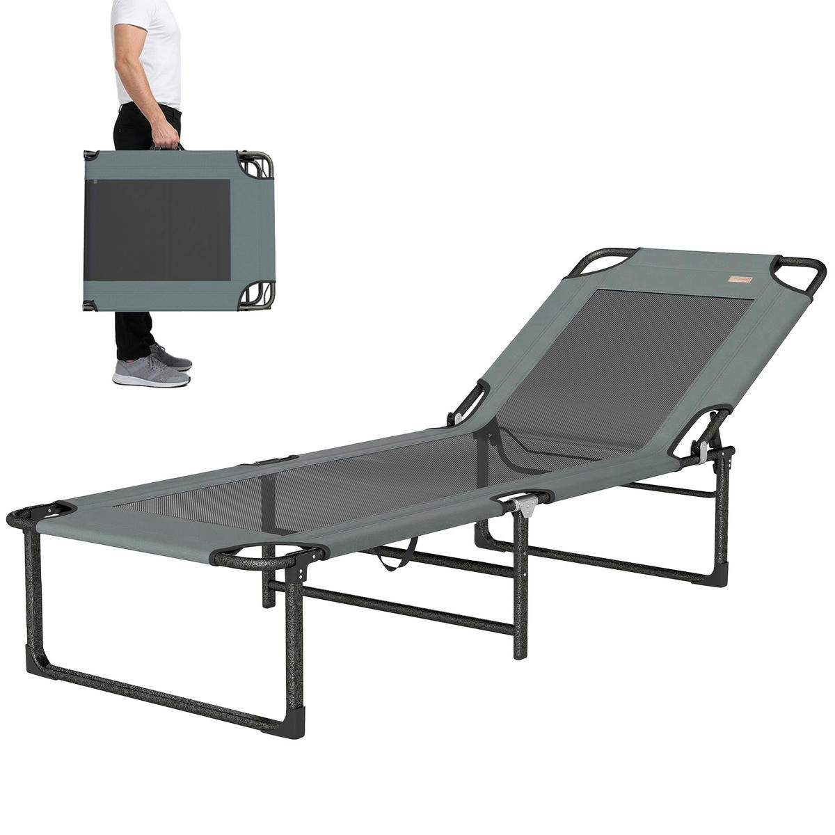 OUTDOOR-KLAPPLIEGE, Einheitsmodell, Gris, 4-fach verstellbar mit Griff - Grau, Metall (175/68/58cm) - Vallsero