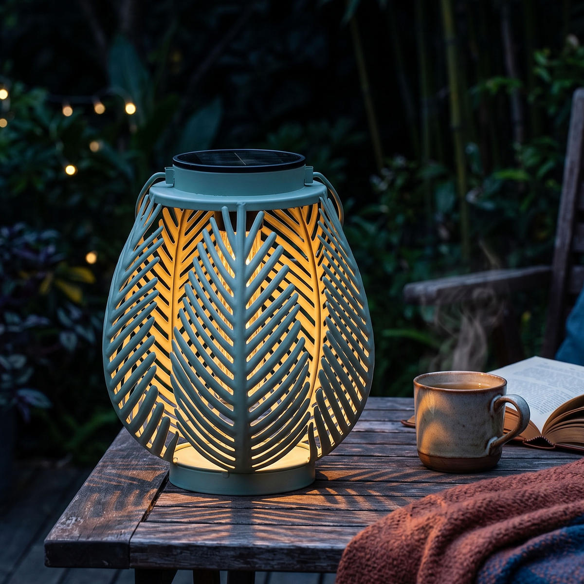 LED-LATERNE Gartenleuchte COB-LED Metall Ø 19 x 22 cm ELBLIGHT Farn-Blätter - Mintgrün, Metall (19/19/22cm) - Northpoint